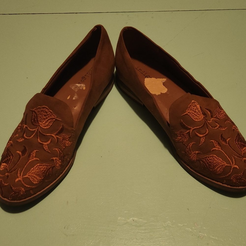 Brown Embroidered Women's Loafers